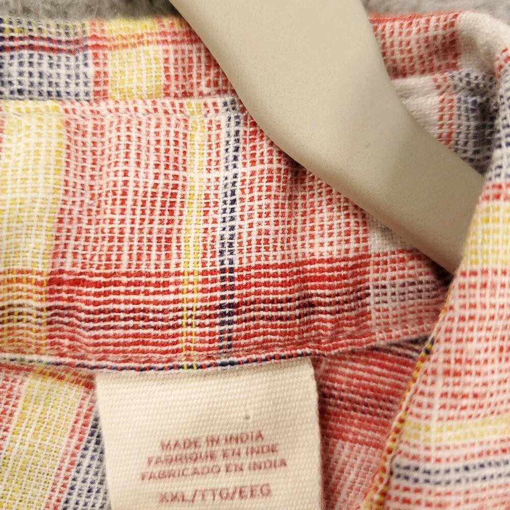Levis Linen Shirt Mens 2XL Button Up Red Blue Plaid Standard Fit Button Up XXL